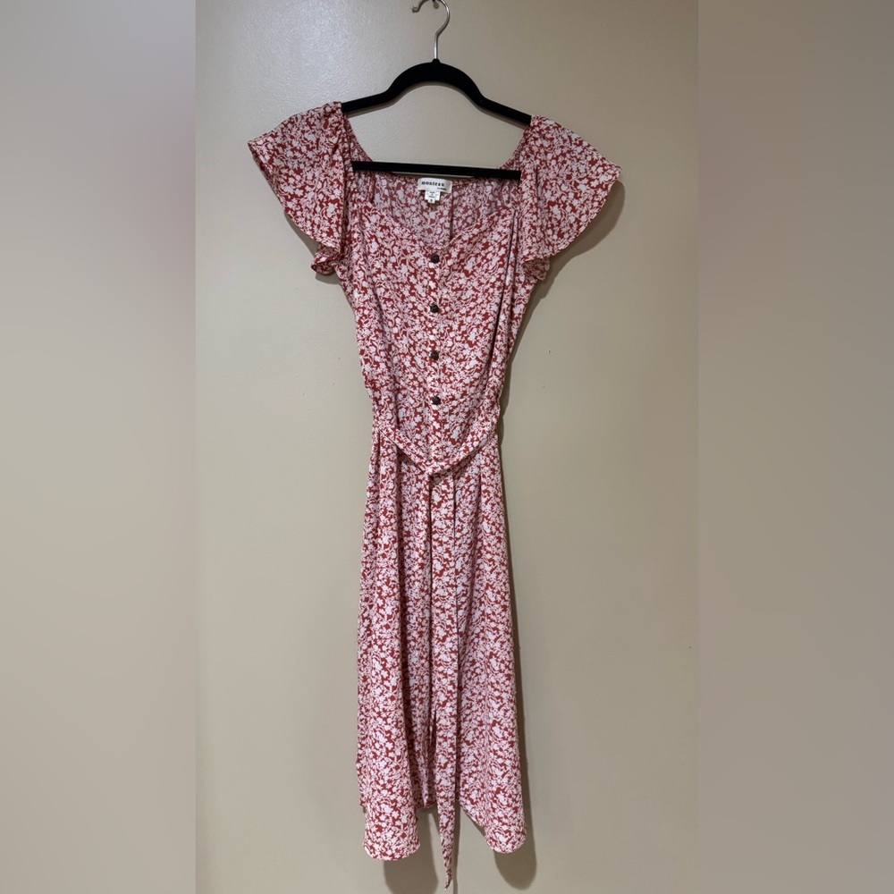 Monteau Terrcotta and White Floral Midi Dress